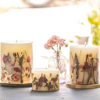 Rosy Rings Apricot Rose Round Botanical Candle - Aromatherapy Candles, Long Lasting Candles, Home Decor Candles (Small)