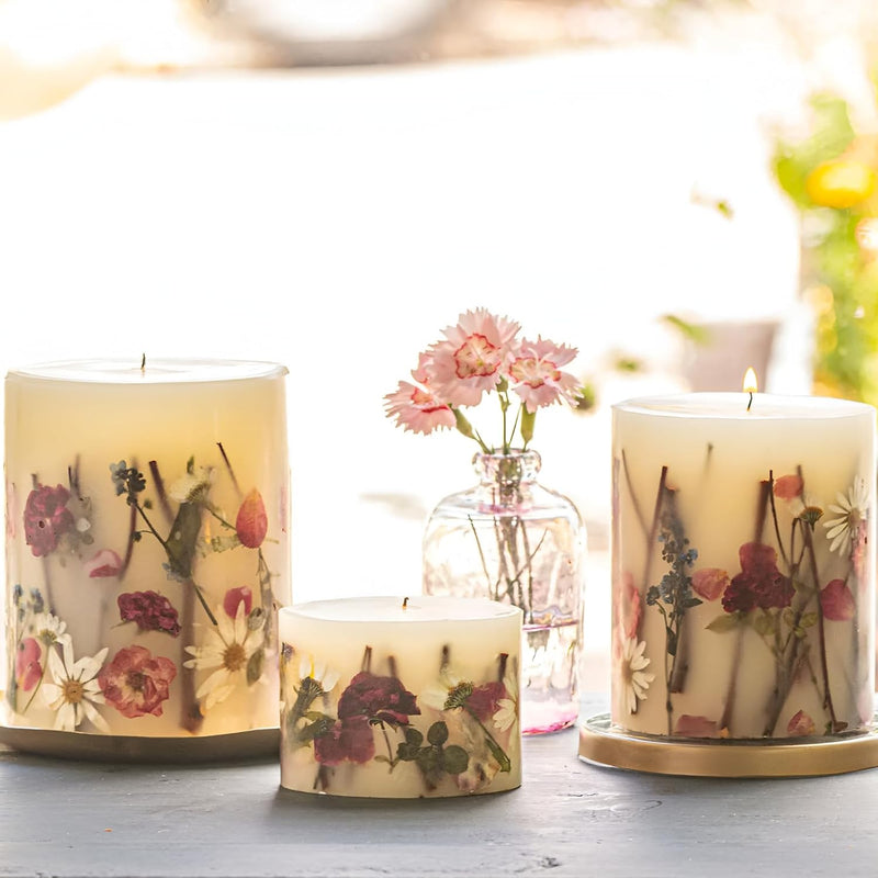 Rosy Rings Apricot Rose Round Botanical Candle - Aromatherapy Candles, Long Lasting Candles, Home Decor Candles (Small)