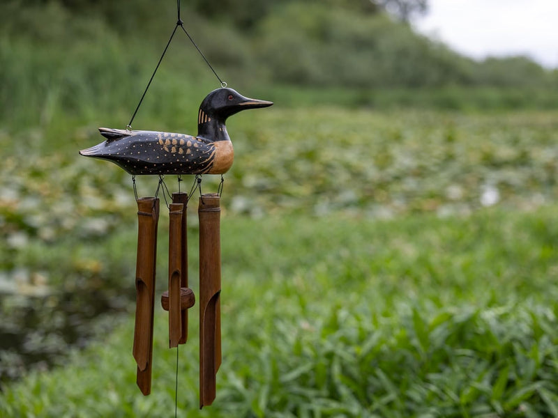 Loon Wind Chime Bamboo Handcrafted Duck Outdoor Garden Decor Handmade Gift Idea Natural Sustainable Father&