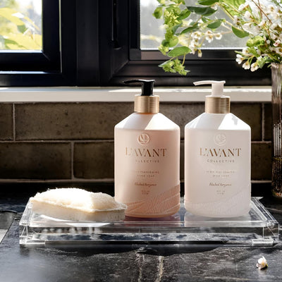 L'AVANT Collective Dish & Hand Soap Duo Blushed Bergamot | High Performing Luxurious Ingredients Notes of Bergamot, Orange Blossom, Amber, Cedar | 2 Reusable Glass Bottles Kitchen Home Decor Gifts…