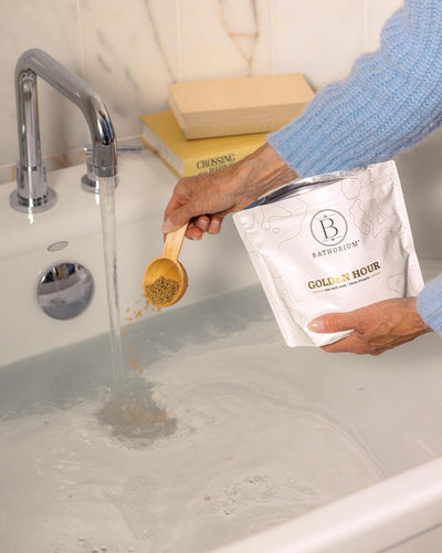 Golden Hour Mud Mineral Soak – Bath Soak with French Grey Sea Salt, French Yellow Clay, Cold-Pressed Mandarin and Marjoram Extract, Relaxation & Self-Care, Approximately 3 Baths, 32 oz