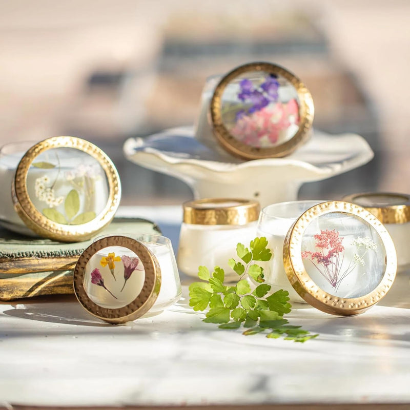Rosy Rings Pressed Floral Candle - Aromatherapy Candles, Long Lasting Scented Luxury Candles for Home Decor, Botanicals Gifts Notes of Cardamom, Cinnamon, Clove, Tonka, Vanilla Medium (Spicy Apple)