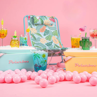 Polarbox Cooler Retro Beach Cooler Vintage Picnic Lunch Box Bag Portable Cooler Travel Camping Hiking 90s Style Ice Chest Medium Lightweight for Cans Beers & Seltzer Drinks 12L (Sky Blue Rose)