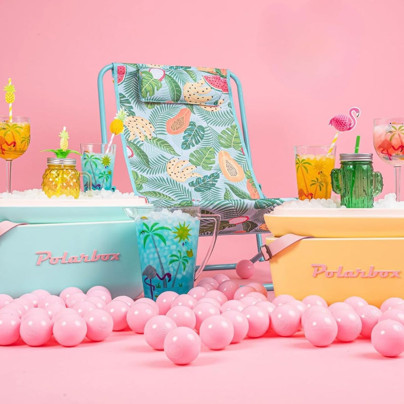 Polarbox Cooler Retro Beach Cooler Vintage Picnic Lunch Box Bag Portable Cooler Travel Camping Hiking 90s Style Ice Chest Medium Lightweight for Cans Beers & Seltzer Drinks 12L (Sky Blue Rose)