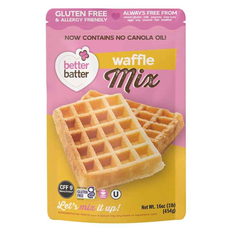 Better Batter Waffle Mix | Certified Kosher, Vegan & Gluten Free Mix for Baking Top 8 Allergen-Free Perfect for Fluffy Waffles! Just Add Water, Eggs & Butter Hostess Kitchen Cooking Gifts 1LB Pouch