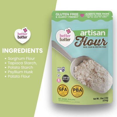 Better Batter Artisan Flour Blend Gluten Free - Award Winning Nutritious, Vegan, Allergen Free, & Kosher - Cup for Cup Alternative All-Purpose Baking, Organic, Non-GMO, 1lbs