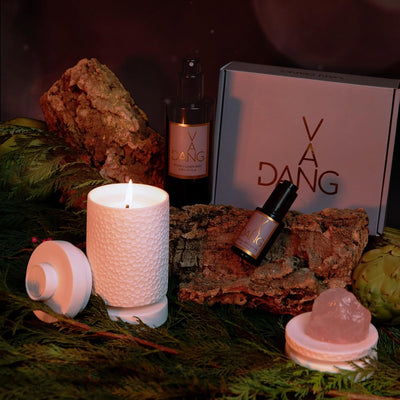 Van Dang Crystal Stone Meditation Set Rose Quartz | Diffuser Oil Dropper Aromatherapy | Luxury Spiritual Home Decor Fragrance Gift Notes of Rose, Muguet, Patchouli, Oak Moss, Musk (Rosa Luna)