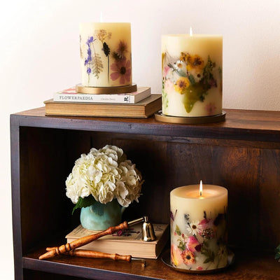 Rosy Rings Apricot Rose Round Botanical Candle - Aromatherapy Candles, Long Lasting Candles, Home Decor Candles (Small)