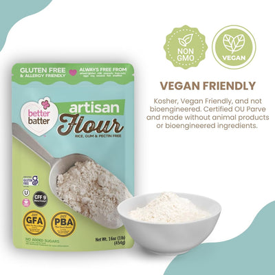 Better Batter Artisan Flour Blend Gluten Free - Award Winning Nutritious, Vegan, Allergen Free, & Kosher - Cup for Cup Alternative All-Purpose Baking, Organic, Non-GMO, 1lbs