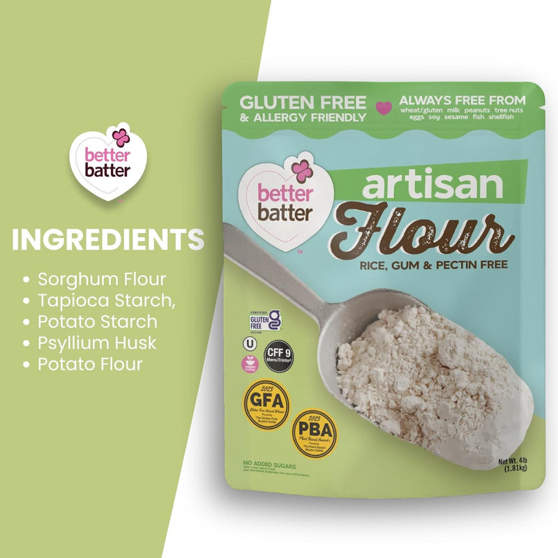 Better Batter Artisan Flour Blend Gluten Free - Award Winning Nutritious, Vegan, Allergen Free, & Kosher - Cup for Cup Alternative All-Purpose Baking, Organic, Non-GMO, 4lbs