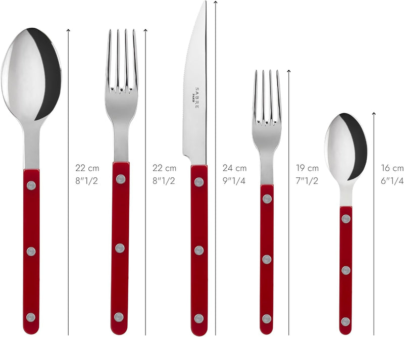 20-Piece Flatware Set for 4 - Bistrot Collection - Knife, Fork, Soup Spoon, Teaspoon & Dessert Fork - Stainless Steel & Nylon - Dishwasher Safe - Burgundy - Shiny Finish