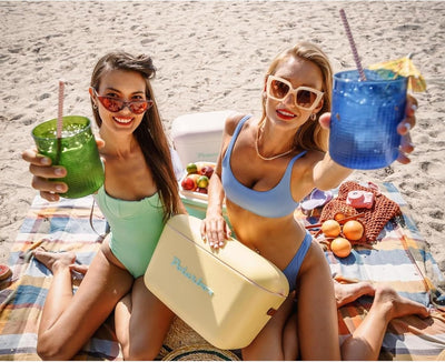 Polarbox Cooler Retro Beach Cooler Vintage Picnic Lunch Box Bag Portable Cooler Travel Camping Hiking 90s Style Ice Chest Extra Large Lightweight for Cans Beers & Seltzer Drinks 20L (Cyan Baby Rose)