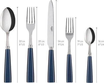 5-Piece Flatware Set - Icône Collection - Knife, Fork, Soup Spoon, Teaspoon & Dessert Fork - Stainless Steel & Acrylic - Dishwasher Safe - Midnight Blue