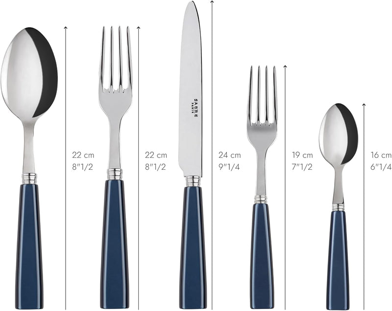 20-Piece Flatware Set For 4 - Icône Collection - Knives, Forks, Soup Spoons, Teaspoons & Dessert Forks - Stainless Steel & Acrylic - Dishwasher Safe - Midnight Blue