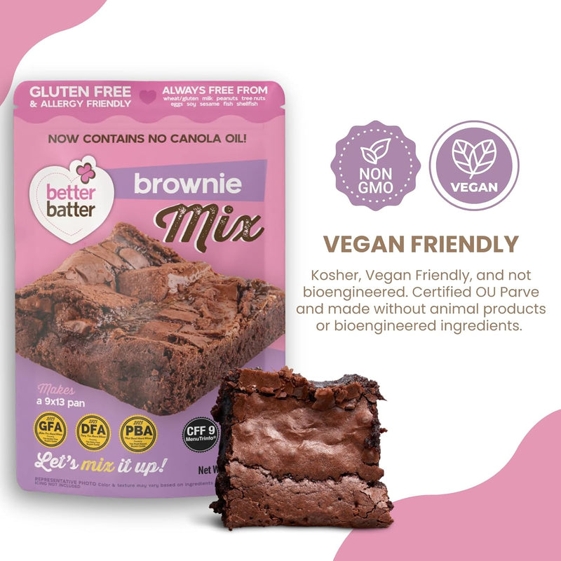 Better Batter Fudge Brownie Mix | Certified Kosher, Vegan & Gluten Free Mix for Baking Top 8 Allergen-Free Perfect for Fudgy Brownies! Add Water, Oil & Eggs Hostess Kitchen Cooking Gifts 1LB Pouch