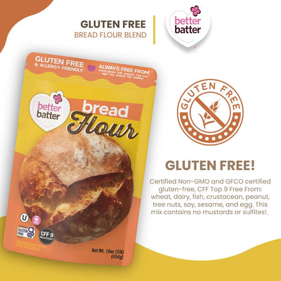 Better Batter Bread Flour | Certified Kosher & Gluten Free Flour for Baking Top 8 Allergen-Free Perfect for Yeast Bread Recipes & Pie Crusts! Knead, Cold Proof Hostess Kitchen Cooking Gifts 1LB Pouch