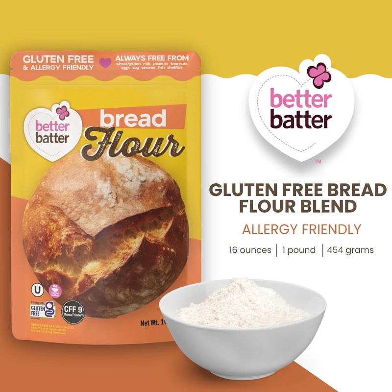 Better Batter Bread Flour | Certified Kosher & Gluten Free Flour for Baking Top 8 Allergen-Free Perfect for Yeast Bread Recipes & Pie Crusts! Knead, Cold Proof Hostess Kitchen Cooking Gifts 1LB Pouch