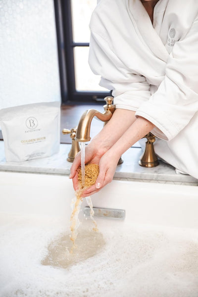 Golden Hour Mud Mineral Soak – Bath Soak with French Grey Sea Salt, French Yellow Clay, Cold-Pressed Mandarin and Marjoram Extract, Relaxation & Self-Care, Approximately 3 Baths, 32 oz