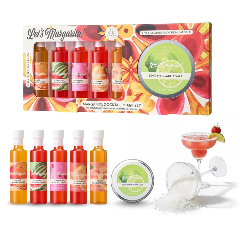 Cocktails, Margarita Mixer Gift Set – 6 Set, Easy-Mix Variety Fruity Drink Mixes & Lime Rimming Salt | Premium Bar Essentials, Home Entertaining | Fun, Vegan and Vegetarian, Party Gift Cocktail Lovers