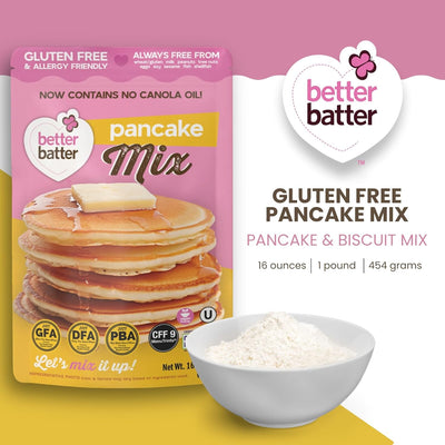 Better Batter Pancake Mix | Certified Kosher, Vegan & Gluten Free Mix for Baking Top 8 Allergen-Free Perfect for Fluffy Pancakes! Just Add Water, Eggs & Butter Hostess Kitchen Cooking Gifts 1LB Pouch