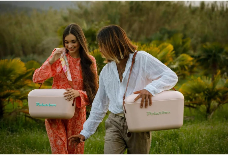 Polarbox Cooler Retro Beach Cooler Vintage Picnic Lunch Box Bag Portable Cooler Travel Camping Hiking 90s Style Ice Chest Medium Lightweight for Cans Beers & Seltzer Drinks 12L (Coral Gold)