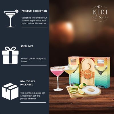2-Pack Premium Margarita & Cocktail Flavored Salt Rimmers + Glasses & Wooden Rimmer Board, Variety Set 3.5oz - Chili & Original Drop Sugar, Salets, No Silicon Dioxide, Kiri & Sons