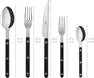 5-Piece Flatware Set - Bistrot Collection - Knife, Fork, Soup Spoon, Teaspoon & Dessert Fork - Stainless Steel & Nylon - Dishwasher Safe - Black - Brilliant Finish