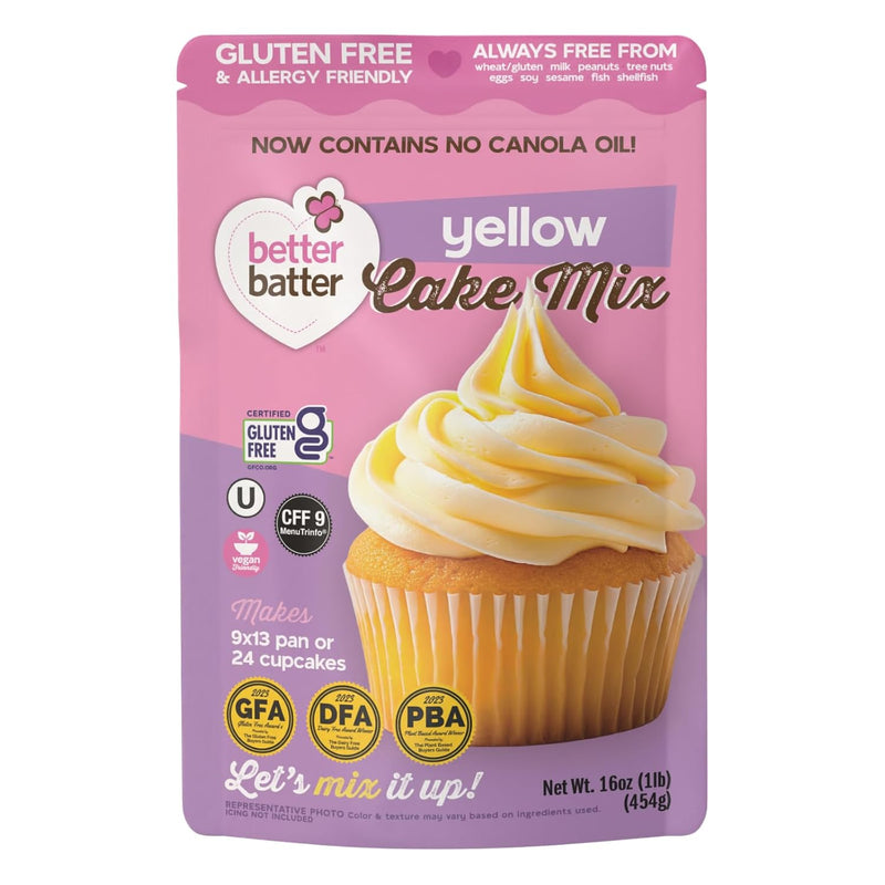 Better Batter Yellow Cake Mix | Certified Kosher, Vegan & Gluten Free Mix for Baking Top 8 Allergen-Free Perfect for Cakes & Cupcakes! Just Add Water, Oil & Eggs Hostess Kitchen Cooking Gifts 1LB Pouch