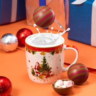 Hot Chocolate Bom Marshmallow Balls - Set of 6-2 Flavors White & Red Swirl Design Caramel & Fudge Brownie Candy Chocolates - Delicious Cocoa Melts Filled Marshmallows - Gift Melting Delicious Gifts