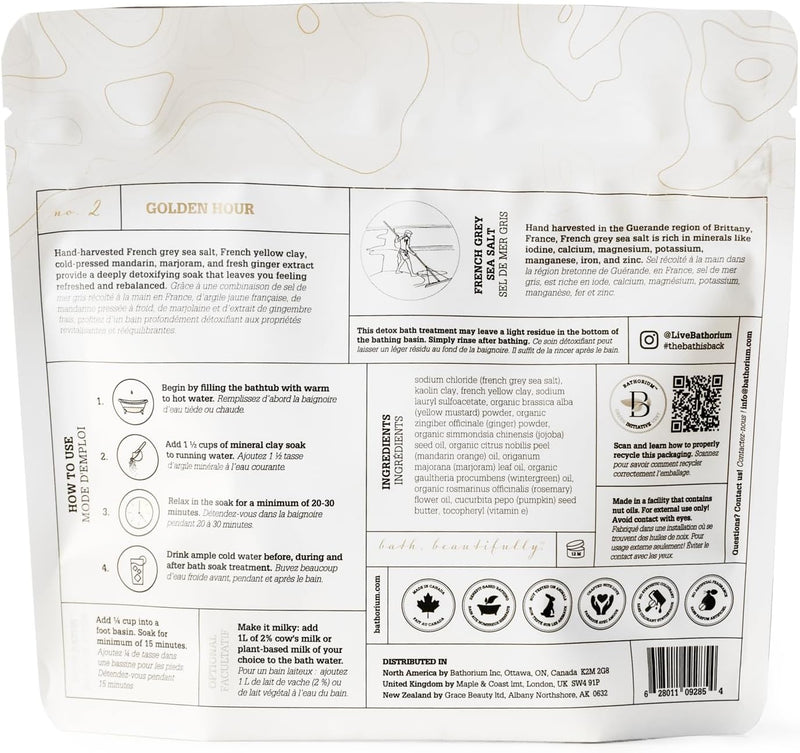 Golden Hour Mud Mineral Soak – Bath Soak with French Grey Sea Salt, French Yellow Clay, Cold-Pressed Mandarin and Marjoram Extract, Relaxation & Self-Care, Approximately 3 Baths, 32 oz