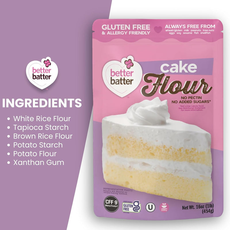 Better Batter Cake Flour Certified Gluten-Free, Top 8 Allergen-Free, 1LB Pouch