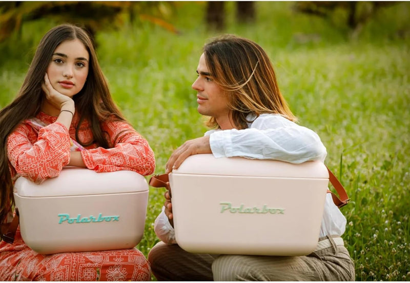 Polarbox Cooler Retro Beach Cooler Vintage Picnic Lunch Box Bag Portable Cooler Travel Camping Hiking 90s Style Ice Chest Medium Lightweight for Cans Beers & Seltzer Drinks 12L (Coral Gold)