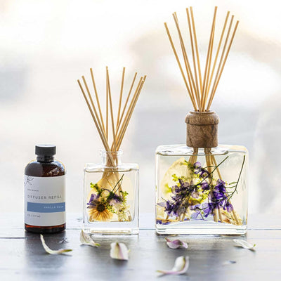 Rosy Rings Botanical Reed Diffuser 4oz - Lasts 4-6 Months Aromatherapy Notes of Cashmere Vanilla Jasmine Lily Sandalwood Apple Long Lasting Floral Luxurious Home Fragrance Decor Gifts (Vanilla Rain)