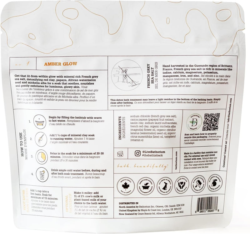 Amber Glow Mud Mineral Soak – Bath Soak with French Gray Sea Salt, Michilia Alba & Kaolin Clay, Soothes & Revitalizes Skin, Approximately 3 Baths, 32 oz