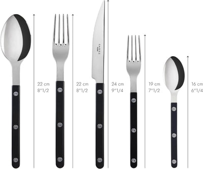 20-Piece Flatware Set for 4 - Bistrot Collection - Knife, Fork, Soup Spoon, Teaspoon & Dessert Fork - Stainless Steel & Nylon - Dishwasher Safe - Black - Shiny Finish