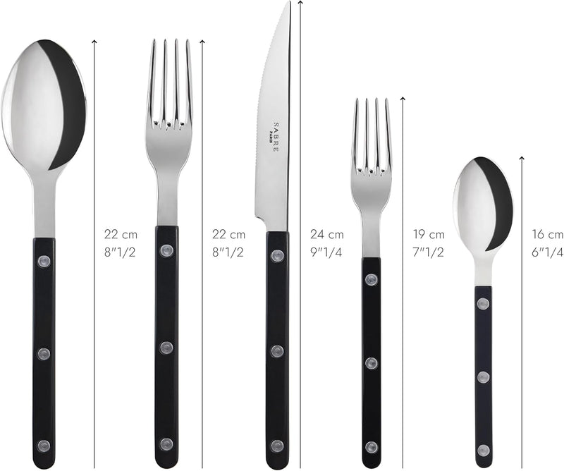 20-Piece Flatware Set for 4 - Bistrot Collection - Knife, Fork, Soup Spoon, Teaspoon & Dessert Fork - Stainless Steel & Nylon - Dishwasher Safe - Black - Shiny Finish