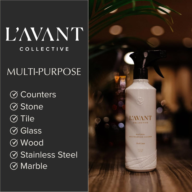 L’AVANT Collective Multipurpose Cleaner Set of 3 | Natural Cleaning Spray for Kitchens, Counters, & Bathrooms – Vegan, Organic, Plant-Based Surface Cleaner with Refreshing Fresh Linen Scent