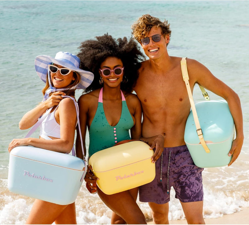 Polarbox Cooler Retro Beach Cooler Vintage Picnic Lunch Box Bag Portable Cooler Travel Camping Hiking 90s Style Ice Chest Extra Large Lightweight for Cans Beers & Seltzer Drinks 20L (Cyan Baby Rose)