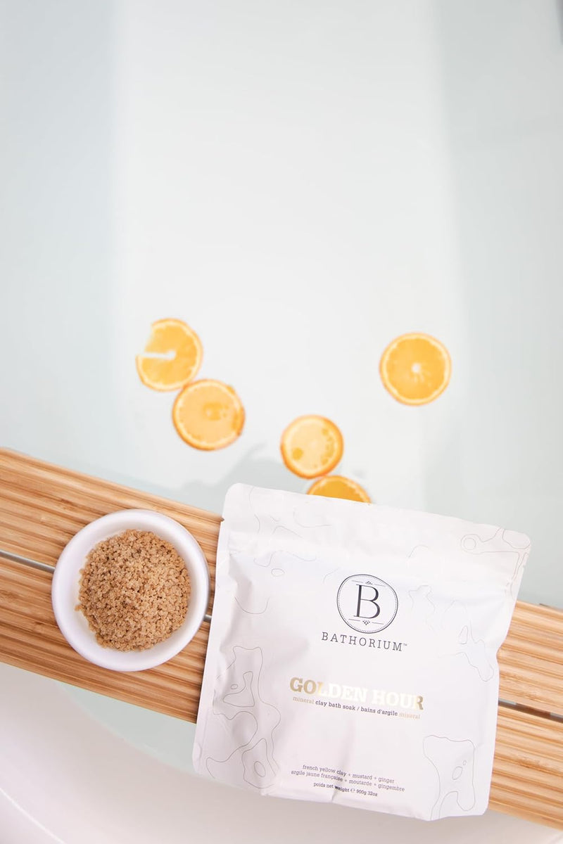 Golden Hour Mud Mineral Soak – Bath Soak with French Grey Sea Salt, French Yellow Clay, Cold-Pressed Mandarin and Marjoram Extract, Relaxation & Self-Care, Approximately 3 Baths, 32 oz
