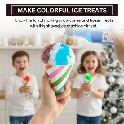 Snow Cone Machine Gift Set – Electric Shaved Ice Maker Kit with 5 Syrup Flavors - Includes Cone Cups, Straws & Ice Molds, Frozen Dessert Kit Maker for Kids & Parties, Birthday, Hawaiin Slushie Machine