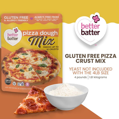 Better Batter Pizza Crust Mix | Certified Kosher, Vegan & Gluten Free Mix for Baking Top 8 Allergen-Free Perfect for 14" Pizzas! Just Add Water, Oil & Yeast Hostess Kitchen Cooking Gifts 4LB Pouch