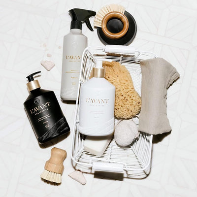 L'avant Collective Hand Soap & Refill Bundle Fresh Linen | High Performing with Aloe Leaf Juice Notes of Bamboo, Ylang Ylang, Jasmine, Geranium, Sage Reusable Glass Bottle Kitchen Home Decor Gifts