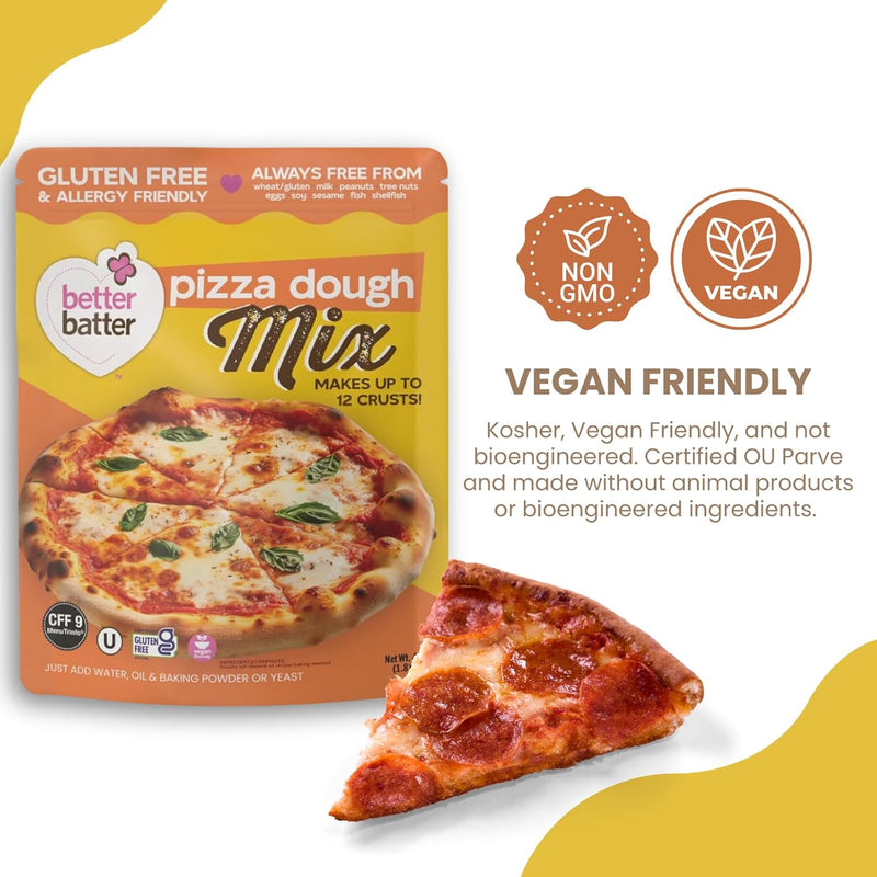 Better Batter Pizza Crust Mix | Certified Kosher, Vegan & Gluten Free Mix for Baking Top 8 Allergen-Free Perfect for 14" Pizzas! Just Add Water, Oil & Yeast Hostess Kitchen Cooking Gifts 4LB Pouch