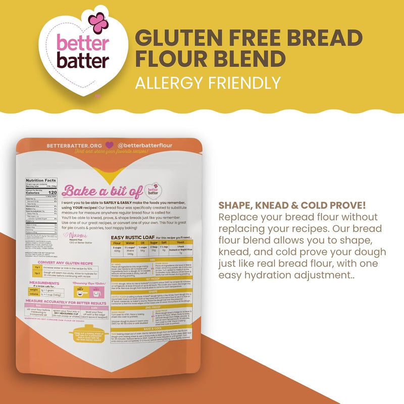 Better Batter Bread Flour | Certified Kosher & Gluten Free Flour for Baking Top 8 Allergen-Free Perfect for Yeast Bread Recipes & Pie Crusts! Knead, Cold Proof Hostess Kitchen Cooking Gifts 4LB Pouch