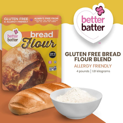 Better Batter Bread Flour | Certified Kosher & Gluten Free Flour for Baking Top 8 Allergen-Free Perfect for Yeast Bread Recipes & Pie Crusts! Knead, Cold Proof Hostess Kitchen Cooking Gifts 4LB Pouch