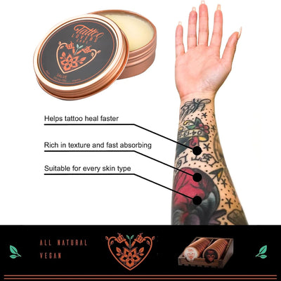 Tattoo Lovers Care Tattoo Salve Tattoo Balm Aftercare Cream Moisturizer Rejuvenates Older Tattoos & Combats Redness, Swelling, Scabbing, Jojoba & Tea Tree Oil, Shea Made With Natural Ingredients 2oz