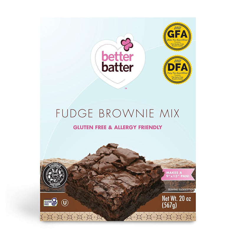 Better Batter Fudge Brownie Baking Mix, Certified Gluten Free, Non-GMO, Vegan, Kosher, Top 10 Allergen Friendly, Cup for Cup Baking Alternative, 20oz