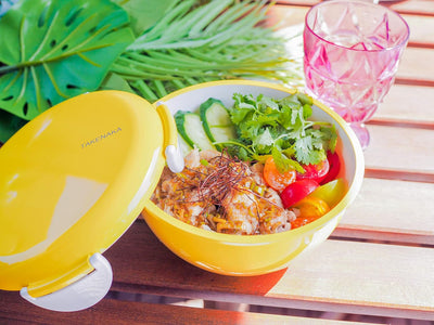 TAKENAKA Bento Bowl for perfect lunch, Eco-Friendly Lunch Box Made in Japan, Recycle Plastic Bottle, Microwave and Dishwasher Safe, Bento Box (Lemon Zest)