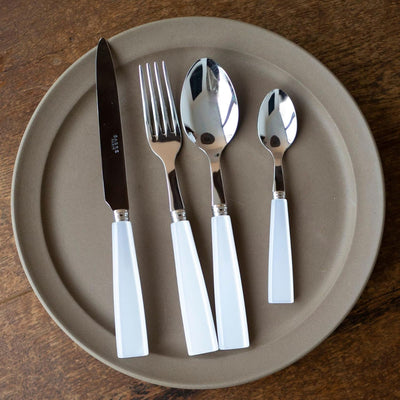 5-Piece Flatware Set - Icône Collection - Knife, Fork, Soup Spoon, Teaspoon & Dessert Fork - Stainless Steel & Acrylic - Dishwasher Safe - White