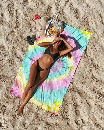 Sunkissed Throw Beach Towel Sand Resistant | 100% Turkish Cotton Throw Cover Wrap, Fast Drying Sand Free, Absorbent, Durable Travel Blanket for Beach, Pool, Sofa, Picnic, Camping 40”x72” (Tel Aviv)